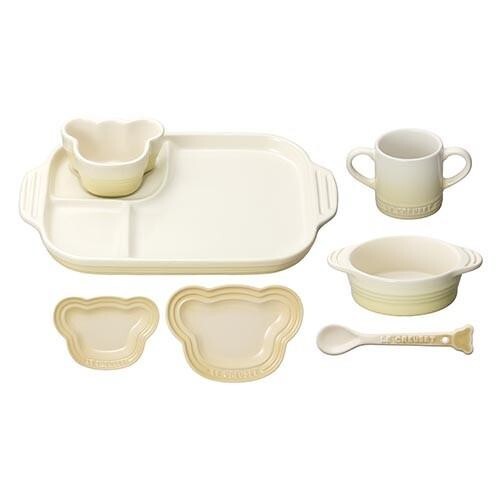 LE CREUSET Baby Tableware Set Dune Cream Bear Plate Ramekin Mug