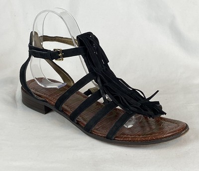 black fringe gladiator sandals