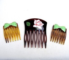 3 Vintage hair combs faux tortoiseshell celluloid NO US IMPORT FEES