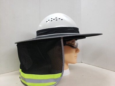 Black Hard Hat Sun Shade Visor Full Brim Mesh Neck REFLECTIVE STRIPE (NEW DESIGN