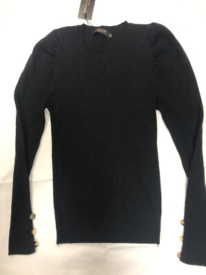 BLACK JUMPER S/M BNWT Gold Buttons Puff Sleeves Amy Clo In Vogue