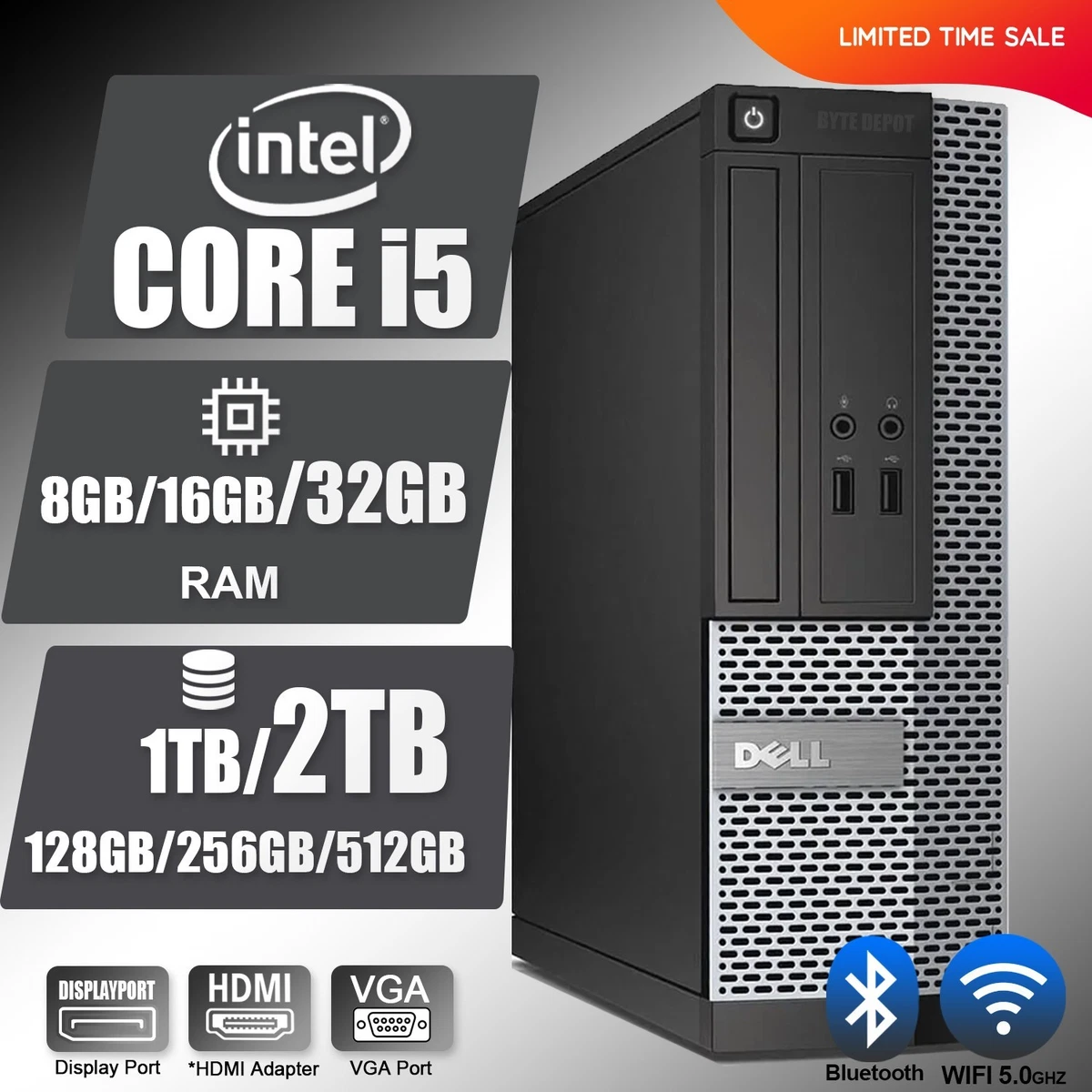 PC DELL T1650 Reconditionné – Intel I5 – 32Go RAM – Écran 22″ – Windows 10