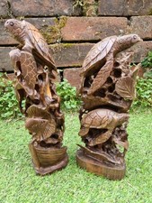 2 x Guayagan Hand Carved Wooden Sealife Statue Turtles Swordfish Fish/Coral 30cm