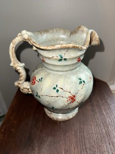 Ditmar Urbach Vintage Glazed Ceramic Pitcher Floral Pattern Ornate Handle
