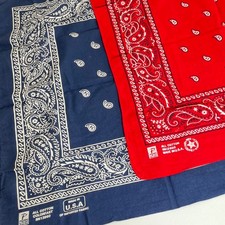 Vintage Bandana Lot Red Blue All Cotton USA Made Paris Accessories c1980 Pair