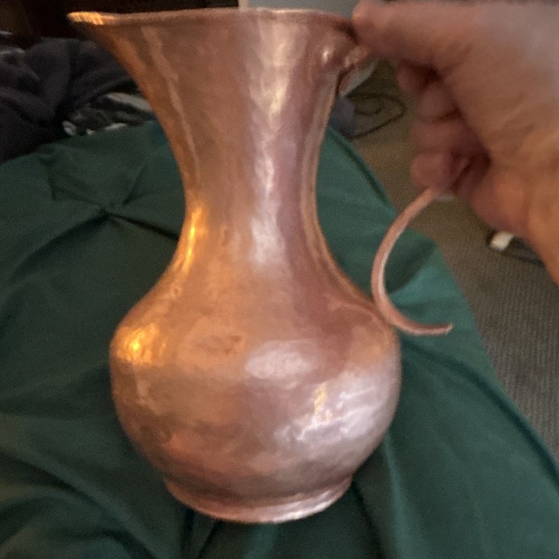 Handmade Hand-Hammered Copper Pitcher Jug w/ Handle and Pouring Spout