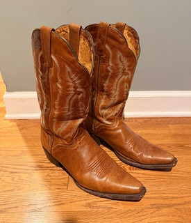 Stivali da cowboy western J.B. Dillon uomo pelle marrone ricamati punta quadrata 12D