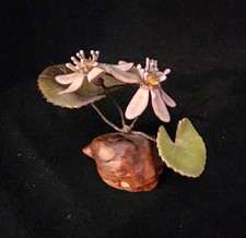 NORMAN BRUMM Enamel On Copper Flower Sculpture On Burlwood