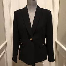Tahari Arthur S. Levine Women s Blazer Black Jacket Gold Button Lined Size 6P