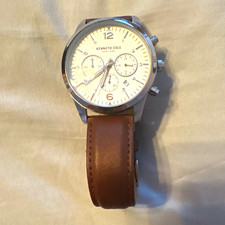 Kenneth Cole Men's Quartz Chronograph Date Wristwatch Brown Leather White Dial