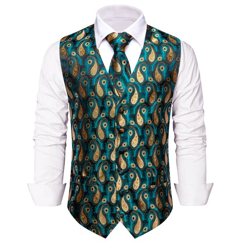 Men's Tuxedo Vest & Bowtie/Necktie Set, Classic Formal Waistcoat Paisley Floral - Picture 210 of 224