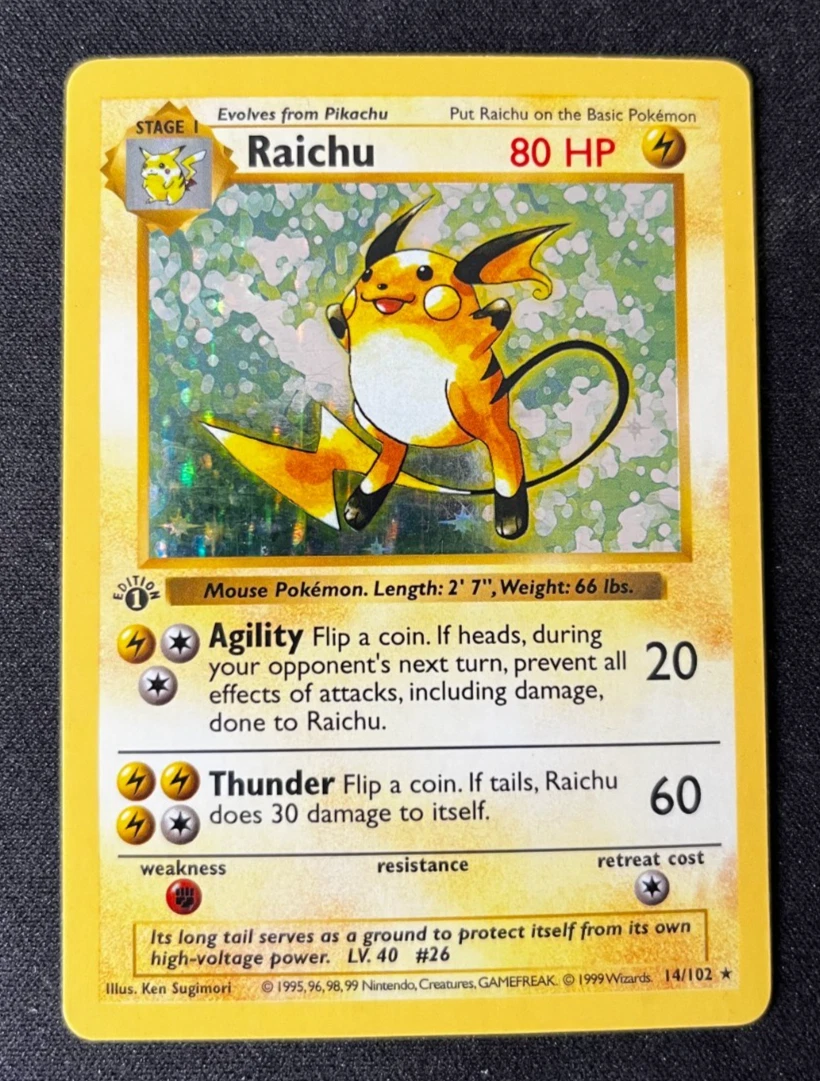 Raichu Pokémon TCG Shadowless Individual Collectible Card Game