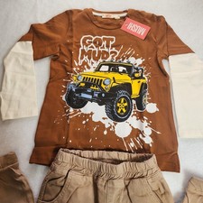 Boys 2 Pc Set Graphic Shirt Pants Jeep Got Mud Sz 6 Brown Tan