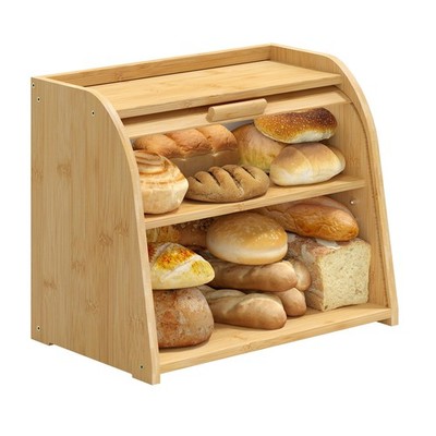 Bread Box for Kitchen Countertop, Large Wood Bread Box, Wooden Corner Bread S...