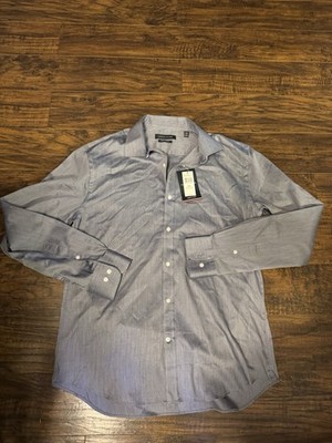 Tommy Hilfiger Shirt Mens Gray Long Sleeve Button Up Slim Fit Stretch 16 34-35