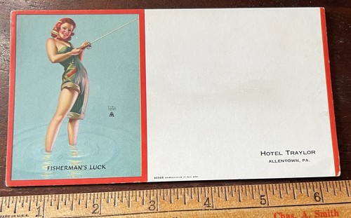 Vintage Blotter Pretty Lady, Fishing, Hotel Traylor, Allentown PA