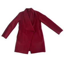 Elie Tahari Wool Blend Drape Front Coatigan Burgundy Open Front Jacket Medium