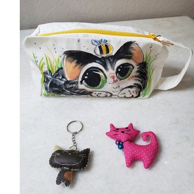 Cat Keychain Toy Pen Pencil Holder Make Up Bag Bee Coquette Fairy Made Thailand