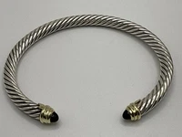 David Yurman 5mm Sterling Silver Black Onyx & 18K Gold Cable Cuff Bracelet