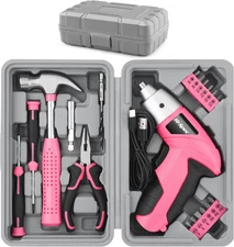 Hi-Spec Electric Screwdriver 19pc 3.6V Pink USB Small Power Screwdriver Set. Cor