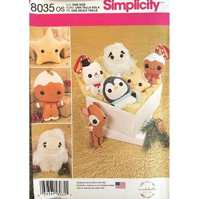 Simplicity 8035 Stuffed Animals Ornaments Star Yeti Penguin Deer Sew Pattern UNC