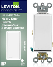 Leviton Decora plus Rocker Single-Pole AC Quiet Switch White 15 Amp 120/277 Volt