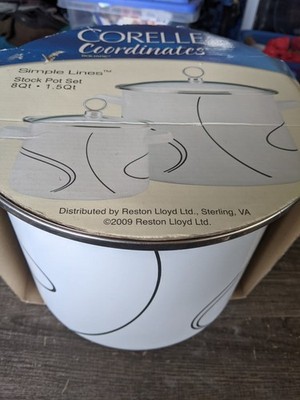 CORELLE COORDINATES CLASSIC SIMPLE LINES RARESTOCK POT 2PC SET NEW IN BOX READ!