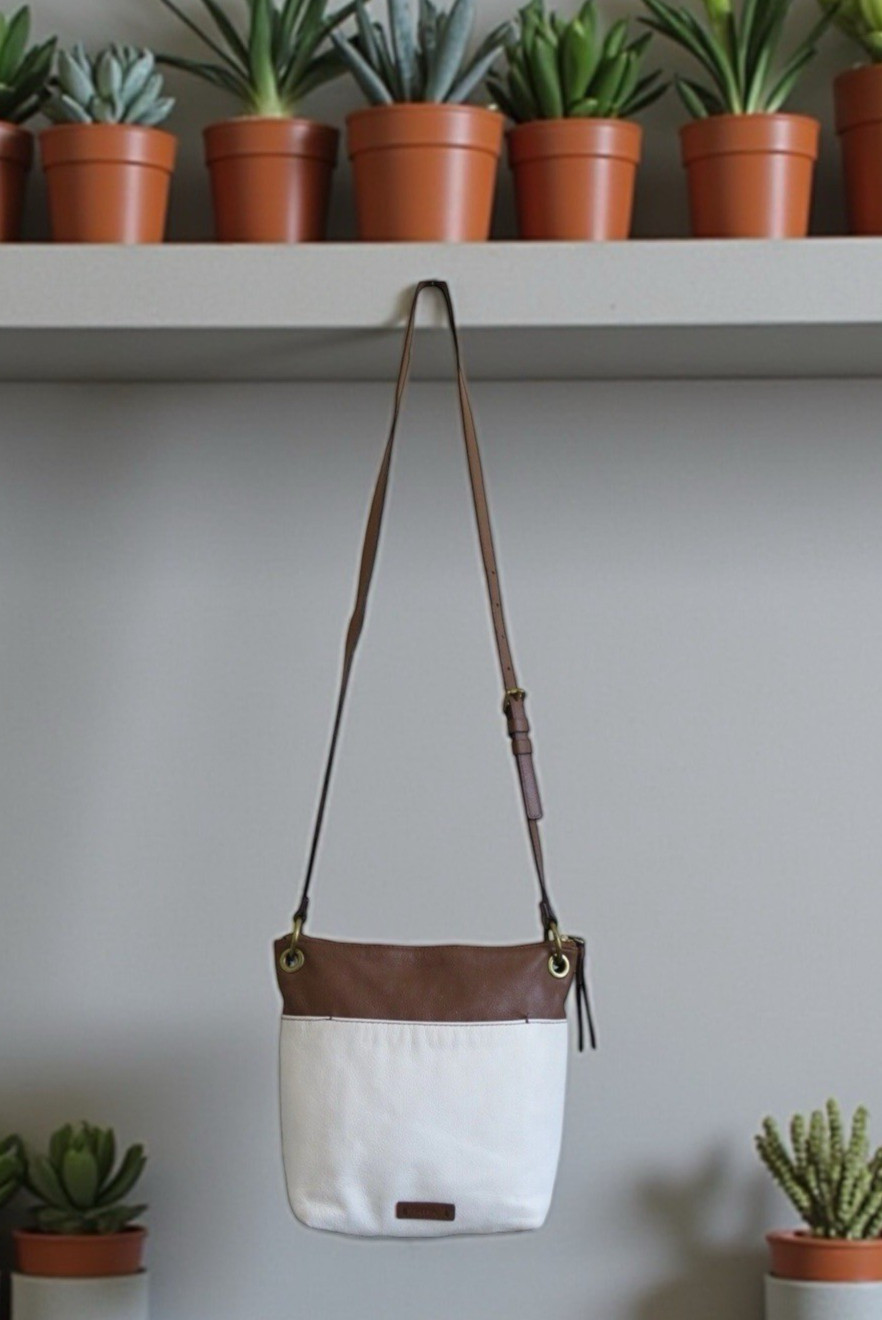 Tan Pebbled Leather Zippered Crossbody Bag
