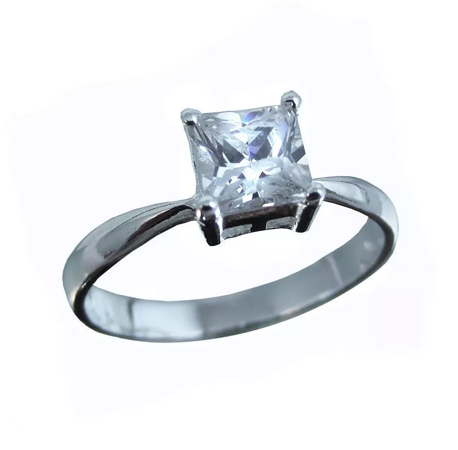 1ct Cubic Zirconia Square Princess Cut, Sterling Silver Ring, Size
