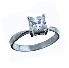 1ct Cubic Zirconia Square Princess Cut, Sterling Silver Ring, Size 5,6,7,8,9,10