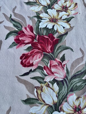 Parrot Tulips Hollywood Glam Mid Century Barkcloth Vintage Fabric Drape Curtain
