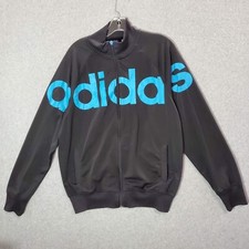 VINTAGE Adidas Men Track Jacket Medium Black Y2K Trefoil Logo Mock Neck READ