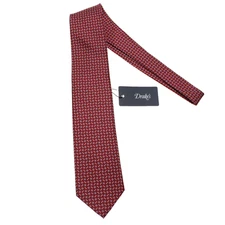 Drake's NWT Neck Tie in Red w/ Light Blue & White Geometric Pattern 100% Silk