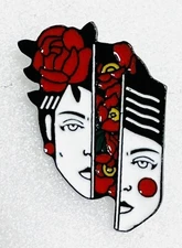 Punk Gothic Split Face Roses Enamel Pin Lapel Collar Brooch Halloween 2”