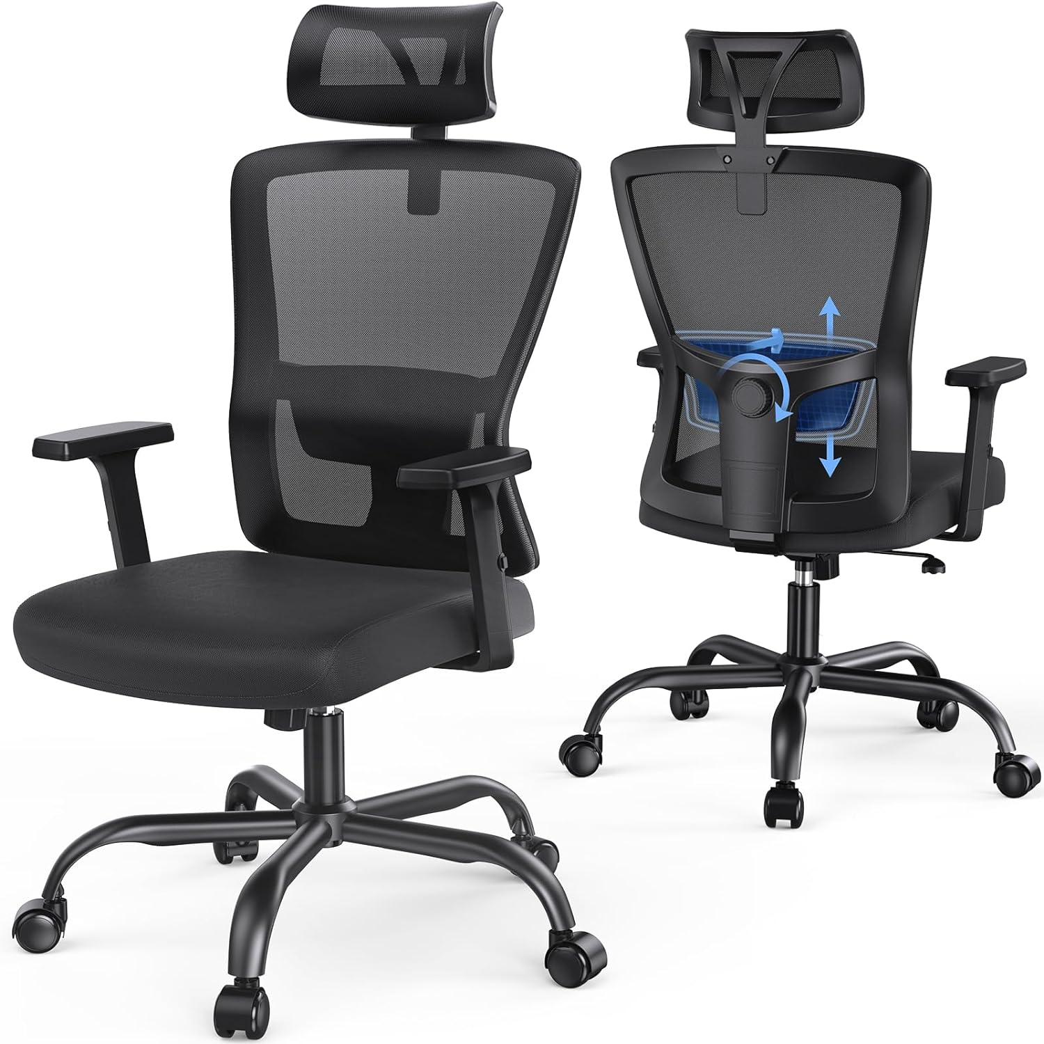 Ergonomic Office Chair, Desk Chair with 2D Lumbar Support, Adjustable Headrest B-image