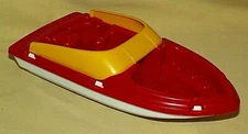 AMERICAN PLASTIC TOYS POWER BOAT WHITE BOTTOM RED TOP YELLOW WINDSHIELD USED.