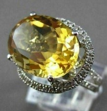ESTATE MASSIVE 11.97CT DIAMOND & EXTRA FACET YELLOW TOPAZ 14K WHITE GOLD 3D RING