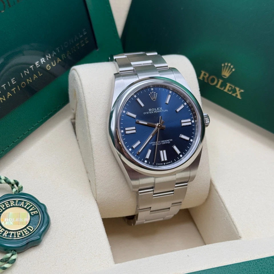 Rolex Oyster Perpetual 41 NUEVO 2025 índice azul acero inoxidable liso Oyster Foto 3 de 4