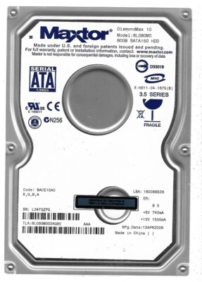 Maxtor ATA aus DVD HDD Recorder Festplatte 80 GB passt auch in jeden ATA Compute