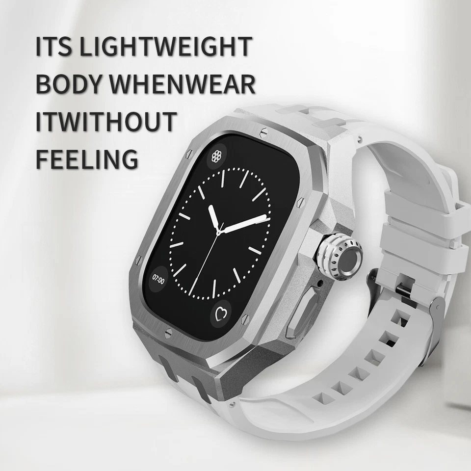 Caixa de aço inoxidável pulseira de metal para Apple Watch Ultra 2/3 49 mm pulseira de silicone - Imagem 4 de 4