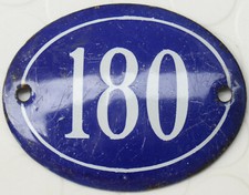Old blue oval French house number 180 door gate plate plaque enamel steel sign