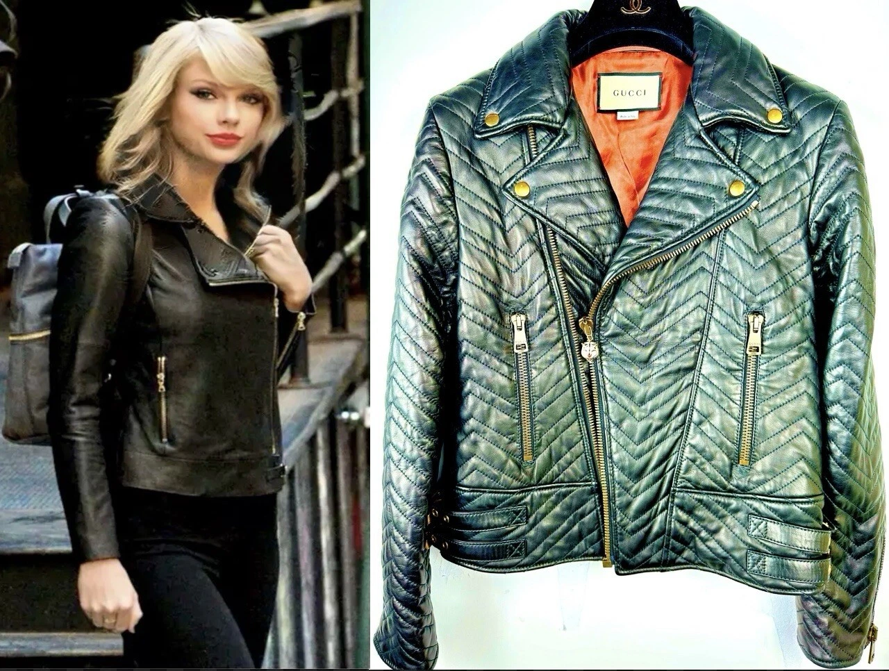 Veste motard Gucci 2019 cœur de tigre cuir paillettes 38 40 42 2 4 6 logo manteau S M