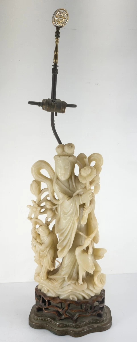 Antique Chinese Large White Soapstone Carved Figure of Guanyin