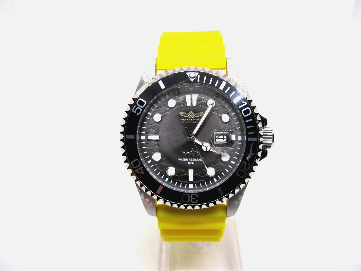Invicta SHARK Pro Diver Black Dial Yellow Silicone Strap Men's