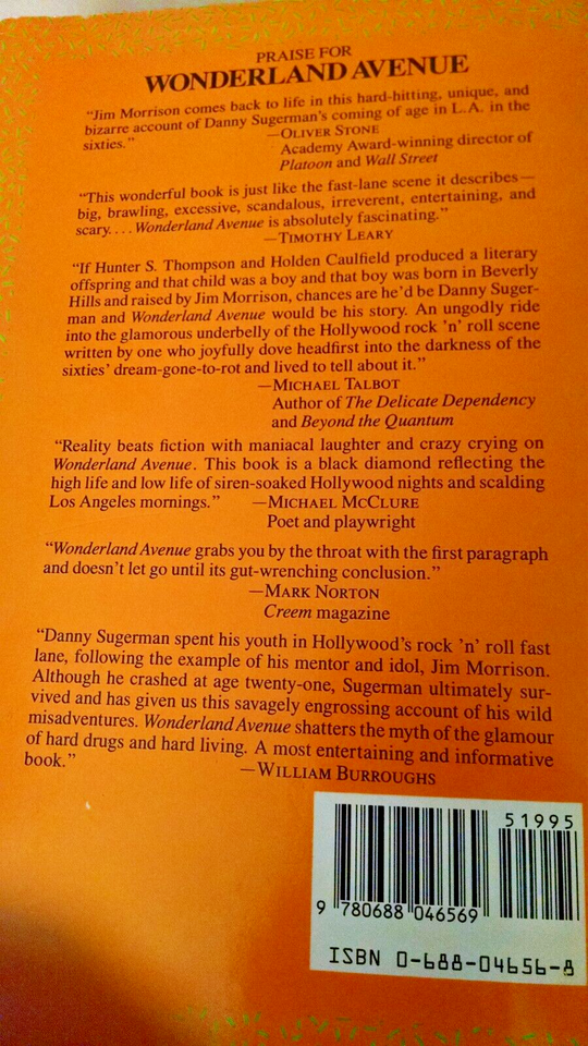 WONDERLAND AVENUE BY DANNY SUGERMAN HC/DJ STATED FE 1989 JIM MORRISON