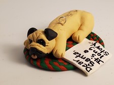 PUG Christmas Ornament w/NOTE "Dear Santa, it's a long story..." handmade FAWN