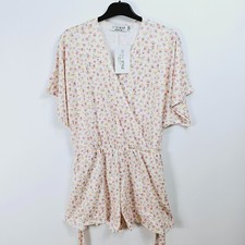 In The Style Floral Wrap Playsuit White Size UK 14 NEW