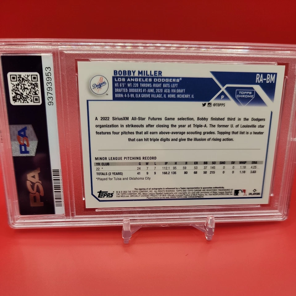 2023 Topps Chrome Update Bobby Miller Orange Wave Refractor PSA 9 #24/25 - Image 2 of 4