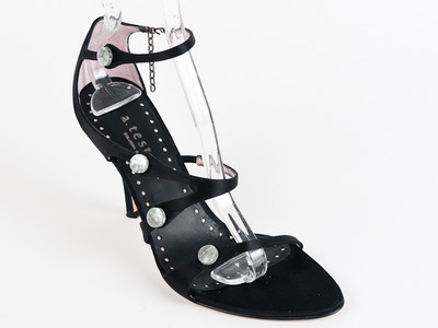 New A.Testoni Black Satin Upper Made in Italy Sandals Size 40.5 US 10.5