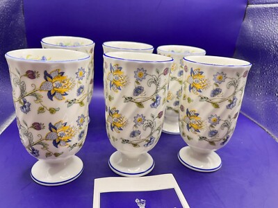 Minton Tumblers HADDON HALL BLUE Footed 6oz Fine Bone China 6PCS